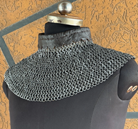 Collier médiéval en cotte de mailles avec garniture en cuir Protège-cou Aventail fabriqué à la main Anneau riveté en acier doux léger Armure Viking