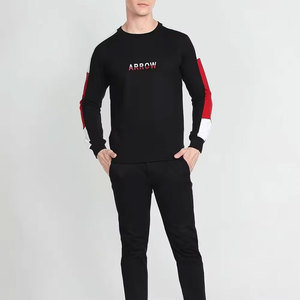 Sudadera de Cuello Redondo con Bloques de Color para Hombre, Corte Regular, Informal, de Punto, Manga Larga, Otoño, Negro, Blanco, Rojo - Product Image 3