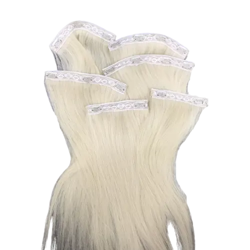 Penjualan Terbaik 2023 klip lurus alami dalam ekstensi rambut warna pirang 100% Virgin mentah kualitas terbaik klip grosir dalam