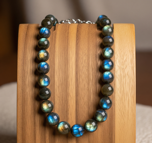 Collar de cuentas de piedra de labradorita Natural curativa con diseño anudado a mano de plata 925 de 18 pulgadas para mujer, accesorio de moda - Product Image 1