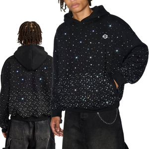 Sudadera con Capucha Personalizada con Pedrería, de Algodón Grueso, Corte Holgado, con Logotipo Bordado con Pedrería en Toda la Superficie, para Hombre - Product Image 1