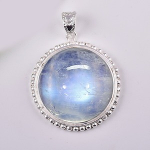 Cadeau de mariage parfait pour l'amour pierre de lune forme ronde 925 collier de pierres précieuses en argent sterling pendentif avec 925 bijoux estampillés - Product Image 2