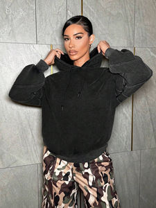 Sudadera con capucha de Invierno para mujer, diseño de lavado ácido y lavado a la piedra, Sudadera de cuello de punto personalizable - Product Image 6