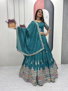 Vente en gros de tissu Vichitra de qualité supérieure Lehenga Choli avec broderie et fil épais pour les fonctions féminines ou les mariages - Product Image 2