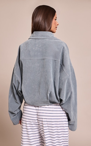 Blouson bomber oversize en suède tricoté pour femme, coupe ample et respirante, imperméable, style motard, en PU, teint uni, avec col montant et détails élastiques - Product Image 2