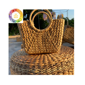 Casual Natural Water Hyacinth <b>Tote</b> <b>Bag</b> With Cotton Lining And Flower Ornament Trendy Handwoven <b>Straw</b> Purse For Ladies - Product Image 5