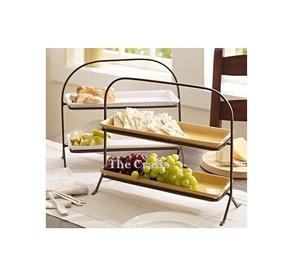 Serveur de gâteau en bois et en fer avec support de gâteau à dessert à double niveau de qualité supérieure pour mariage et hôtellerie - Product Image 5