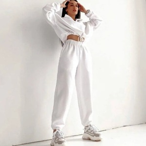 2024 moda de invierno, traje de lana ecológico para mujer, sudadera holgada de manga larga, pantalones de cintura alta, conjunto de chándal cálido de 2 piezas - Product Image 5