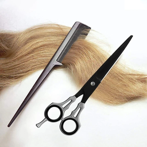 Nueva moda, tijeras de corte de pelo con mango de acero inoxidable de 6,0 pulgadas, tornillo de peluquero de belleza negra con diente plano y hoja recta - Product Image 2