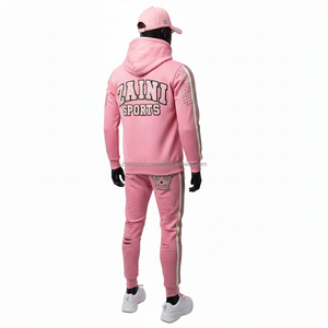 ชุดวอร์มผ้าฝ้ายโพลีเอสเตอร์สำหรับผู้ชายชุดวอร์มผ้าฟลีซแฟชั่นสีชมพูสำหรับ320GSM มีโลโก้ออกแบบได้ตามต้องการ - Product Image 4