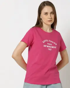 Camiseta de algodón para mujer en Color de la cadera Cuello redondo simple Impreso con fuente ordenada Diseño suave y elegante Camiseta con personalidad 2025 - Product Image 1