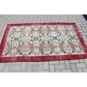 Alfombra Vintage de 3.5x6.3 pies, Alfombra Oriental Turca de Lana Roja y Azul - Product Image 3