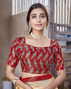 Sari de seda de arte informal para mujer con blusa estampada ligera para fiestas de verano o invierno Brunch DE TRABAJO Looks festivos simples - Product Image 5