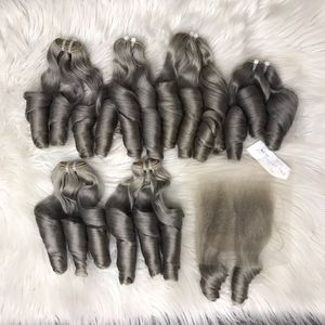 Extensions de Cheveux Humains Bruts Remy Bouncy Curl Gris Clair Faisceaux de Trame Cheveux Machine Double Tiré Prix Bas Entretien Facile - Product Image 3