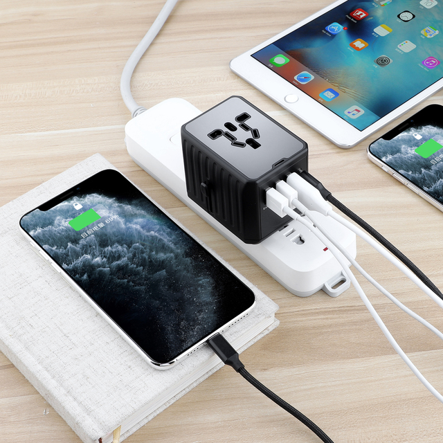 2000W All-in-One AC Power Charger Travel Universal Socket Adapter 3 USB Ports 1 Type C PD Wall Charger EU UK US AU Plug OTP OVP
