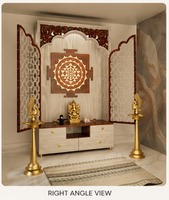 Mandir domestique contemporain en bois de teck avec portes coulissantes, style temple hindou traditionnel, sculpté de luxe, amovible, rangement professionnel, durable