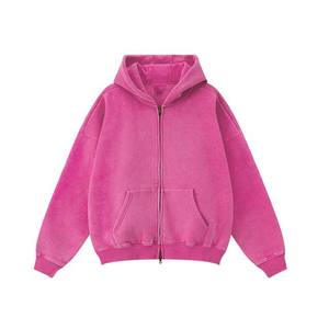 Sudadera con capucha de invierno para hombre personalizada Acid Wash Fleece, cremallera desgastada bordada, lavado vintage, cremallera completa, algodón en blanco, OEM - Product Image 1