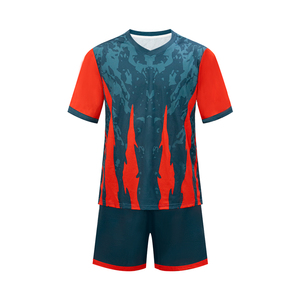 Vêtements de football à sublimation 100% polyester personnalisés pas cher blanc et bleu ensembles de maillots de football à manches longues pour hommes - Product Image 1