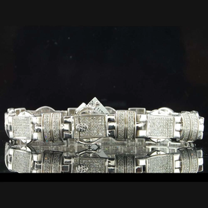 สร้อยข้อมือเพชรโมอิส4 CTW สีขาว14K หุ้มทอง Pave Link สร้อยข้อมือผู้ชาย8" - Product Image 1