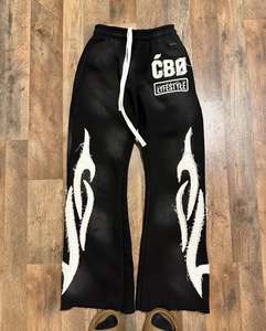 Conjunto de 2 Piezas de Alta Calidad para Hombre, 100% Algodón, 500gsm, Felpa, Bordado Desgastado, Sudadera con Capucha y Pantalones Planos Personalizados - Product Image 6