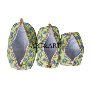 Ensemble de 3 sacs en coton matelassé tendance, imprimé, fermeture éclair, pour filles et femmes, résistant à l'eau, écologique, grand rangement, cosmétique - Product Image 4