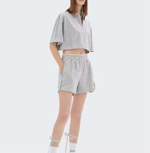 Design décontracté Street Wear femmes gris Fitness Shorts coton éponge épais Baggy Sweat Shorts avec logos - Product Image 4