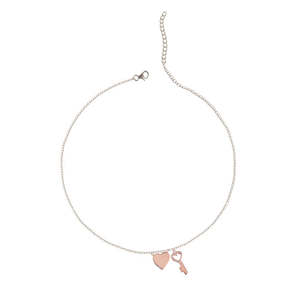 NOVAMART Fine 925 Sterling Silver Key & Heart Charm <b>Necklace</b> <b>Chain</b> Rose Gold Platinum with Rhodium Plating Religious Style Whole - Product Image 1