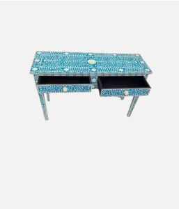 Table basse en os incrusté artisanal, écologique, personnalisable, élégante, luxueuse, moderne, option console réglable, décoration scolaire - Product Image 1