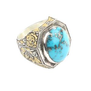 Anillo de Plata de Ley 925 para Hombre, Hecho a Mano, con Piedra de Turquesa Genuina, Diseño de Pluma, Bañado en Rodio, Joyería para Uso Diario - Product Image 3