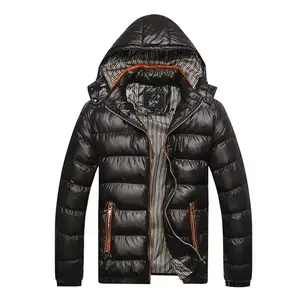 jacket for men New Arrival Men's Warn Winter Shiny <b>Quilted</b> Puffer Jacket Windbreaker Padded <b>Thick</b> Black Hooded Bubble Padded - Product Image 5