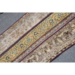 Tapis turc vintage traditionnel Beige marron 1,8x3,4 pieds Patchwork Design laine Latex pour adolescents Rectangle couloir chevet - Product Image 5