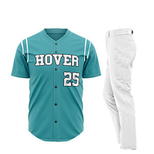 Maillot de baseball 100 % polyester personnalisé avec broderie, col en V, pour homme, uniforme de softball entièrement boutonné, respirant, séchage rapide, 300g, vêtements de sport - Product Image 5
