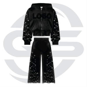 WT Streetwear Custom Distressed Embroidery Sweatpants and Hoodie Sets Sun Faded Acid Wash Rhinestone <b>Tracksuit</b> for Men - Product Image 6