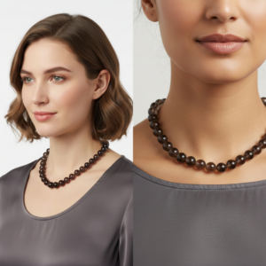 Quartz fumé forme ronde 925 argent Sterling plaqué or perles réglable cadeau de mariage collier unisexe - Product Image 6