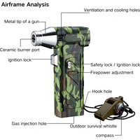 Briquet DEBANG en gros, personnalisable avec logo, torche camouflage, flamme verte coupe-vent, rechargeable au butane, pour l'extérieur