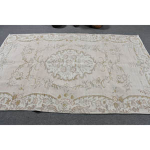 Traditional Beige Vintage Turkish <b>Rug</b> 5.2 X 8.6 ft Patchwork Design Wool Viscose Material Latex Backing for Entryway <b>Bedroom</b> - Product Image 3