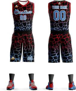 Camiseta de baloncesto unisex al por mayor degradado personalizado rojo/azul con logotipo bordado tamaño EE. UU. placa de identificación de diseño de sublimación - Product Image 1