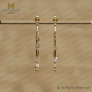 Pendientes de oro amarillo de 14K sólido, pendientes de medio aro de diamante pavimentado, pendientes de aro grandes de oro hechos a mano, regalo de boda, joyería de diseñador - Product Image 4