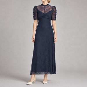 Robe longue en dentelle pour <span class=keywords><strong>femme</strong></span>, col montant, manches bouffantes, transparente, élégante, pour soirée formelle, fabricant de robes sur mesure - Product Image 1