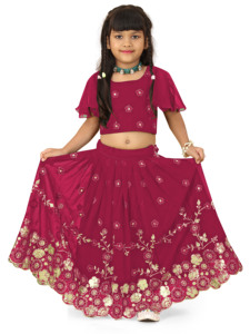 Conjunto de Lehenga Choli de Moda Shoryam para Niñas, Color Rosa, Bordado en Malla, Completamente Cosido, Largo hasta el Suelo, Ropa Étnica India para Fiestas y Bodas - Product Image 2