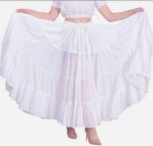 Femmes 2 pièces Tribal coton haut court plage Maxi jupe ensemble solide balai Style blanc décontracté plaine teint toile courte culture - Product Image 1