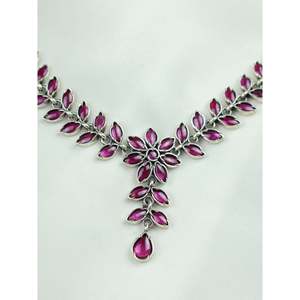 Ayushi Wedding Jewelry Set Delicate Silver <b>Necklace</b> with <b>Ruby</b> Phool Pati & Petals Including Earrings - Product Image 6