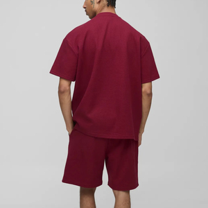 Vente en gros de logo brodé personnalisé T-shirt vierge surdimensionné pour hommes et ensemble short 2 pièces ensemble de jogging extensible grande taille pour homme - Product Image 5