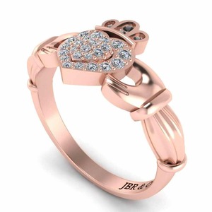 Meilleure conception de bague de fiançailles Claddagh en argent sterling 925 plaqué or rose avec diamant rond pour les femmes mode au meilleur prix - Product Image 3