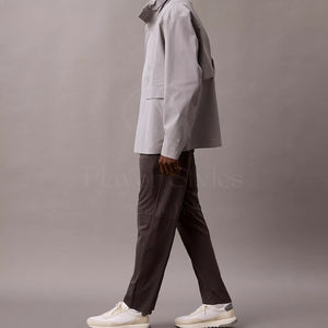 กางเกงวอร์มขาตรงสีเทาเอวกลางน้ำหนักเบาสำหรับผู้ชายกางเกงวอร์มแนวสตรีทแวร์ผ้าคอตตอนน้ำหนักเบา - Product Image 6