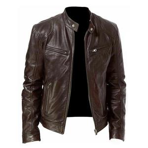 Chaquetas de cuero para motocicleta, abrigo informal a la moda para hombre, chaquetas ajustadas con solapa de PU, abrigo de cuero antiviento para otoño para hombre - Product Image 5