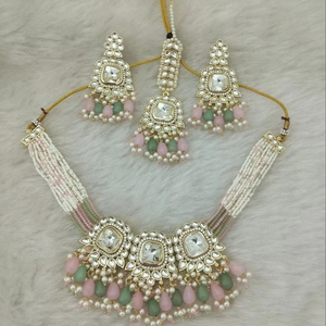 Conjunto de collar de gargantilla de perlas de compromiso de boda de estilo étnico de Bollywood chapado en oro para niñas, ropa de fiesta para mujeres - Product Image 1