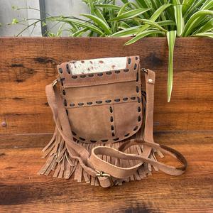 Venta caliente Western Real Hair On Suede Leather Fringe Crossbody Bag para mujer Custom Genuine Leather Hand Stitch Purse - Product Image 5