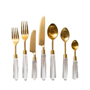 Mộc mạc bạc thiết lập của 7 piece trong suốt Acrylic xử lý Flatware Set PVD vàng sử dụng cho nhà bếp nhà hàng nhà - Product Image 1