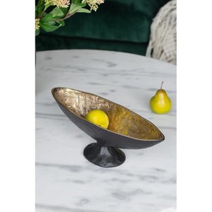 Noir or aluminium ovale piédestal bol décoratif moderne décor à la maison table pièce maîtresse Art Sculpture - Product Image 2